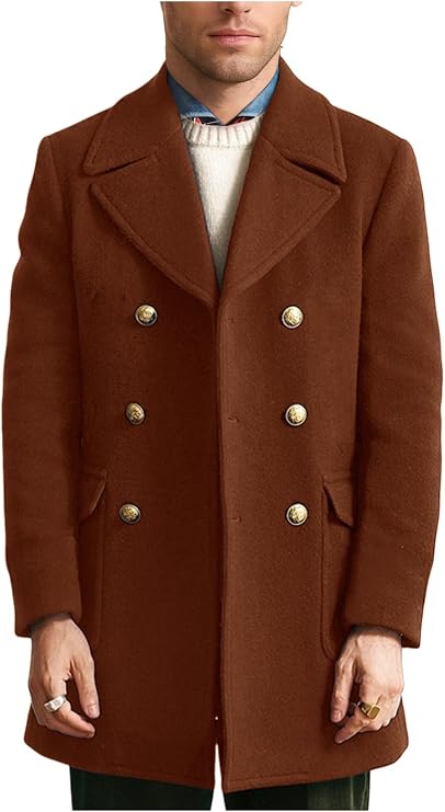 Mens Trench Coat Mid Long Jacket Formal Casual Peacoat Autumn Winter Wool Blend Warm Overcoat