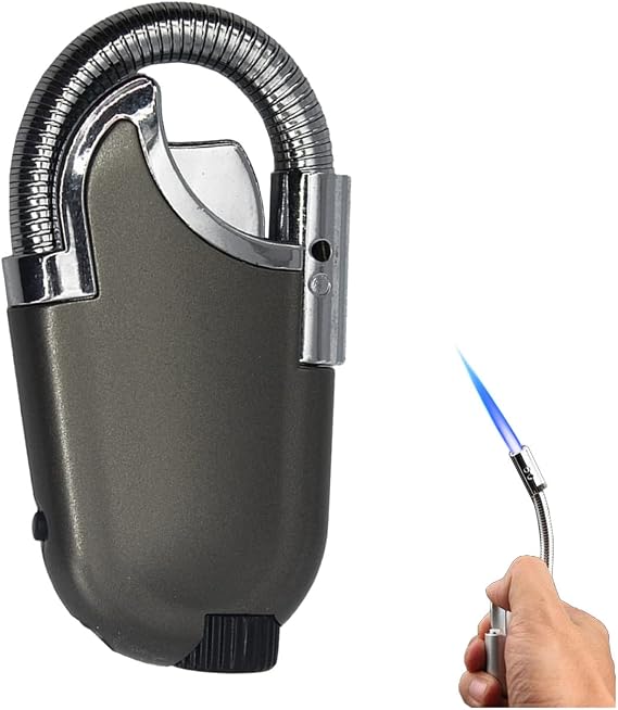 Windproof Straight Torch Blue Flame Lighter, Butane Torch Turbine Torcher, Inflatable Gas Windproof Lighter, Refillable Butane Lighter for Outdoor BBQ Baking (Gray)