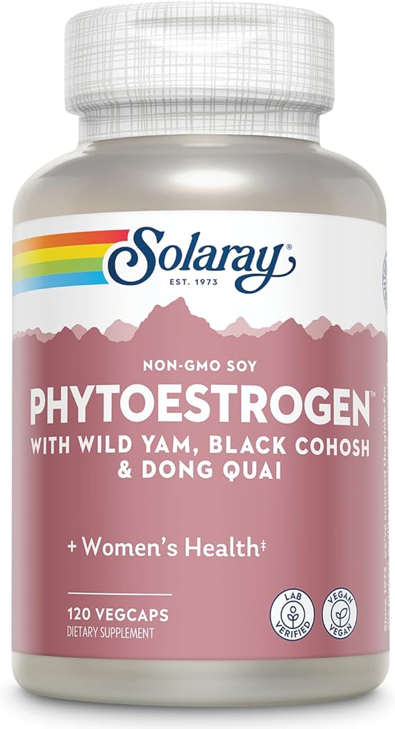 SOLARAY PhytoEstrogen Menopause Supplements - Wild Yam, Black Cohosh, and Dong Quai Estrogen Pills for Women's Health - Vegan, Lab Verified, (30 Servings, 120 VegCaps)
