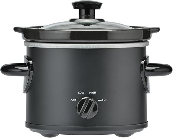 2QT Slow Cooker, Electric Round Slow Cooker, Adjustable Temp, Dishwasher Safe Glass Lid & Crock, Removeable Stoneware Pot, Matte Black