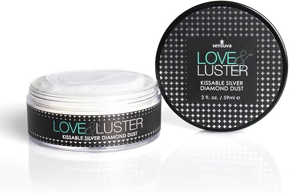 Sensuva Love & Luster Kissable Diamond Dust |  with Puffer 2 oz Jar Candy Scent & Flavored Highlighter, Mica Powder, Body Shimmer Face Highlighter Powder, Illuminator Party Festival (Silver)