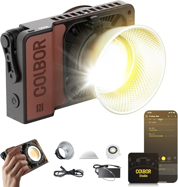 COLBOR W60 Video Light, 60W 2700K-6500K Bi-Color Pocket Continuous Output Lighting with LED Screen 3 Powering Options APP Control for Filmmaking Live Streaming