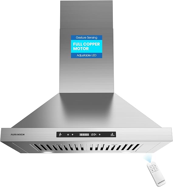 30-inch Wall Mount Range Hood, 900 CFM Full Copper Motor | Ducted/Ductless Kitchen Vent Hood with Triple Smart Controls (Gesture/Remote/Touch), Tunable LED Lighting, Stainless Steel