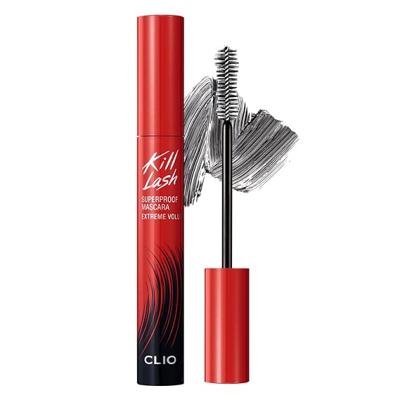 CLIO Kill Lash Superproof Mascara, Tubing Mascara, Smudge-Proof, Flake-Proof & Clump-Free, Extreme Volumizing False-Lash Effect, Warm Water Removal, Safe for Sensitive Eyes (004 Extreme Volume)