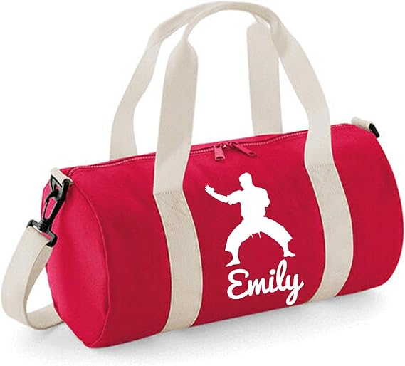 Personalised Martial Arts Overnight Bag Gym Holdall Sports Bag – Ideal Karate, Judo & Taekwondo, Large Travel Bag – Compact Size 20x20x40cm Dynamic Gift 12L Barrel Bag for Training – Red