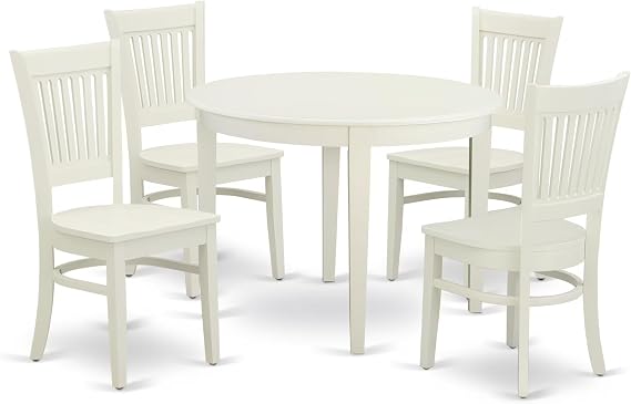 East West Furniture BOVA5-LWH-W 5 Piece Dining Room Furniture Set Includes a Round Kitchen Table and 4 Dining Chairs, 42x42 Inch, Linen White