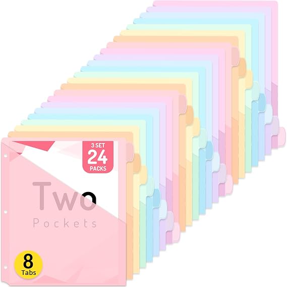 Forvencer 24 Count Binder Dividers with 2 Pocket, 8 tab Dividers for Binder