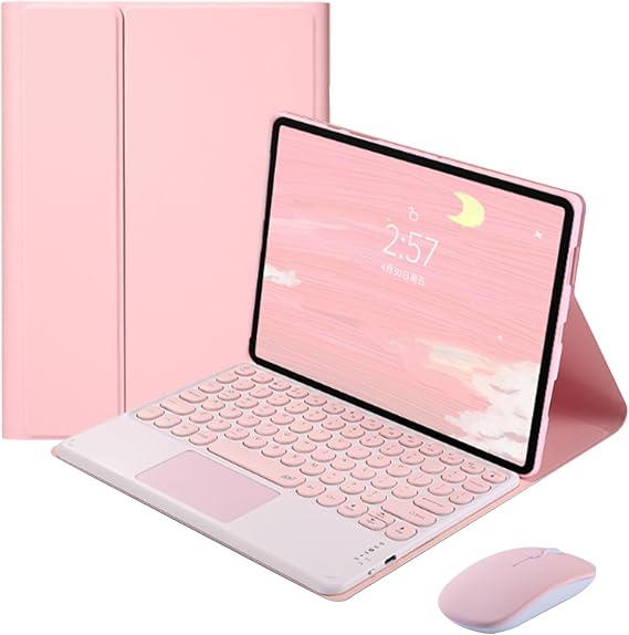 Touchpad Keyboard Case for Xiaomi Redmi Pad SE 11 inch 2023, Folio Keyboard Case Cover with Cute Round Key Wireless Detachable TouchPad Keyboard & Mouse, Pink