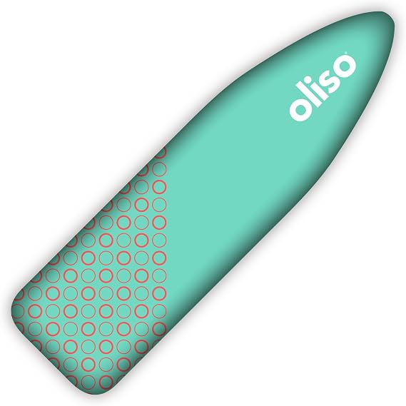 oliso Ironing Board Cover and Pad - 100% Cotton - Standard 15 x 54 | Aqua, 5mm Thick Felt, Scorch Resistant, Wide Elastic Edge, Adjustable Straps, Heat Reflective