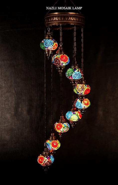 Authentic Tiffany Chandelier - Turkish Sultan Mosaic Lamp for Living Room, Bedroom, Ceiling Lighting, Decorative Unique Home Gift, Stained Glass, Colorful Shades, Corded