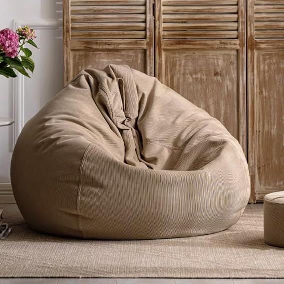 Corduroy Bean Bag Chair(No Fillers)Floor Sofa With Handle Bean Bag Chairs For Adults And Kids,Pouf Sofa Cover Lazy Armchair Couch Teens Living Room Bean Bag For Gaming Reading Relaxing(Khaki,90x110cm-