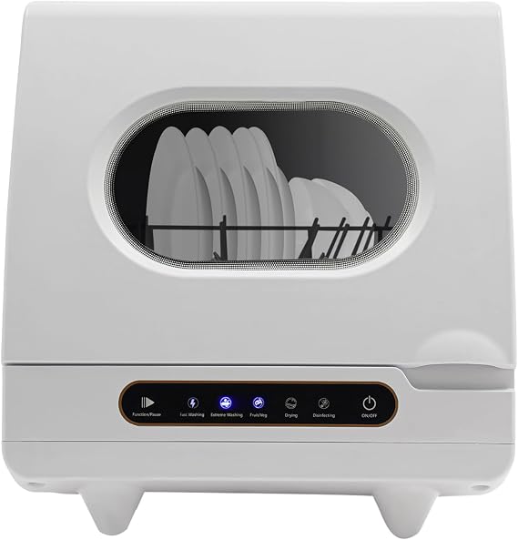 Portable Countertop Dishwasher, Mini Dishwasher, Full Panel Control Dish Washing Machine Portable Compact Dish Washing 5 Wash Programs of 2-6 Sets Dishes with 360 Spray Arms for Small-Sized Houses