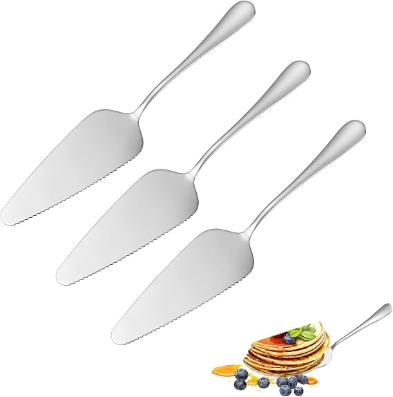 Cake Servers,3 Piece Stainless Steel Cake Slice and Server Set,Pastry Knife,Serrated Cake Cutter and Pie Server for Wedding, Party, and Kitchen,Pizza,Fruit Cutting