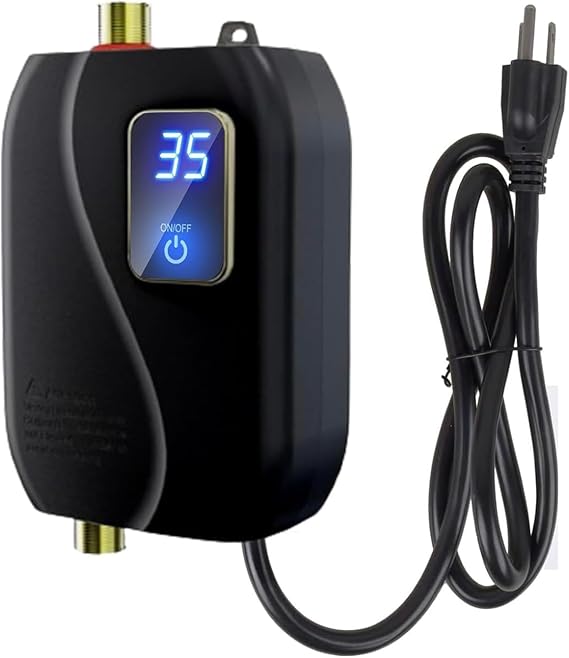 Tankless Water Heater Electric, 110V 3000W Under Sink Instant Hot Water Heater, Mini RV On Demand Water Heater for Kitchen Bathroom, Black