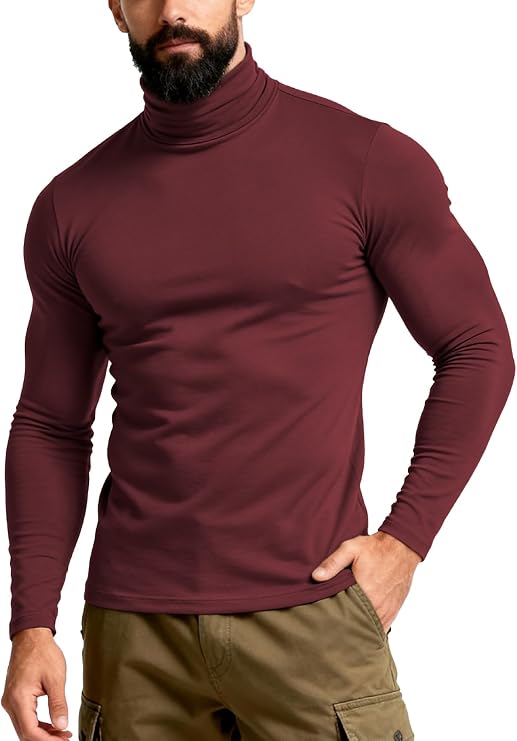 Mens Turtleneck Long Sleeve Shirts Thermal Base Layer T-Shirts Pullover Top Lightweight Undershirt