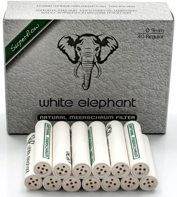 White Elephant 9 mm Meerschaum Filters (White, 40 Pack)