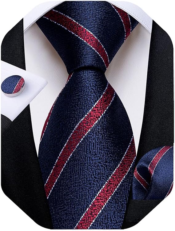 DiBanGu Extra Long Tie for Men 63" XL Silk Necktie Set | Pocket Square and Cufflinks, Big and Tall, Jacquard Woven, Gift Box, Paisley/Plaid/Solid/Striped, for Weddinng Party Business