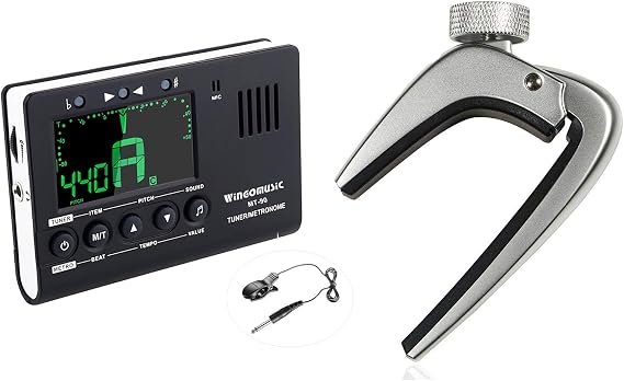 WINGO Guitar Capo and Digital Metronome, Tuner and Tone Generator - 3 in1 Device-for Acoustic and Electric Guitar, Bass, Ukulele-Affordable Bundle Set.