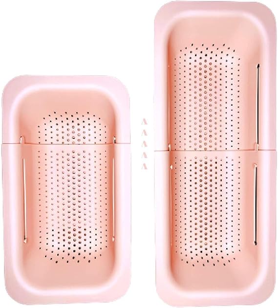 Extendable Colander Over the Sink Strainer basket - Extendable Sink Colander - Wash Fruits and Vegetable. Drain cooked Pasta and Dishes - Efficient Kitchen - Pink 8x19.5x2.8 inches