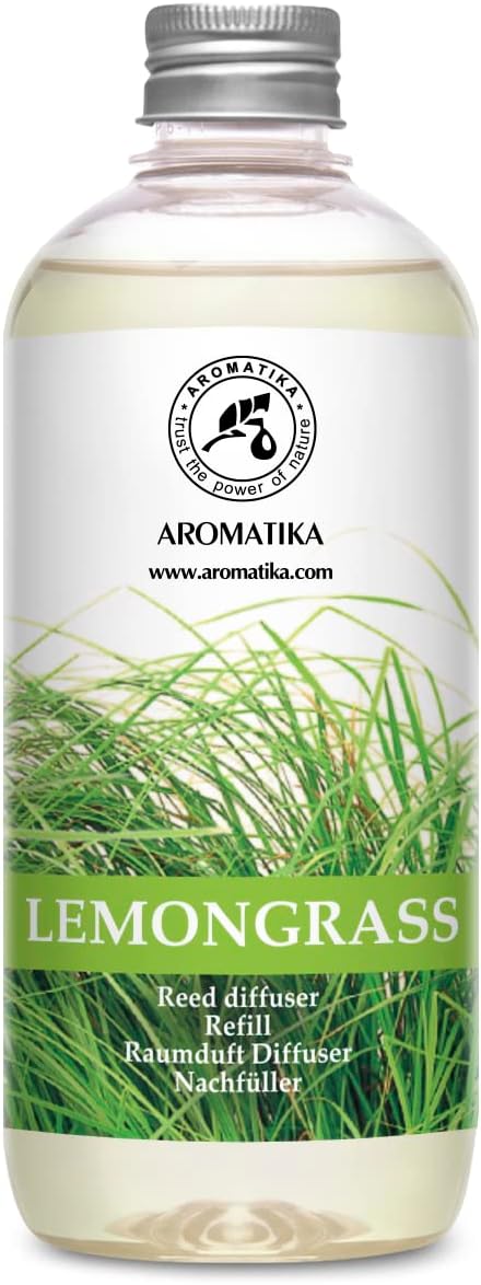 Lemongrass Reed Diffuser Refill, Natural Essential Lemongrass Oil 17 Fl Oz - Fresh & Long Lasting Fragrance - Reed Diffuser Oil Refill for Aromatherapy - Home - Office - Restaurant