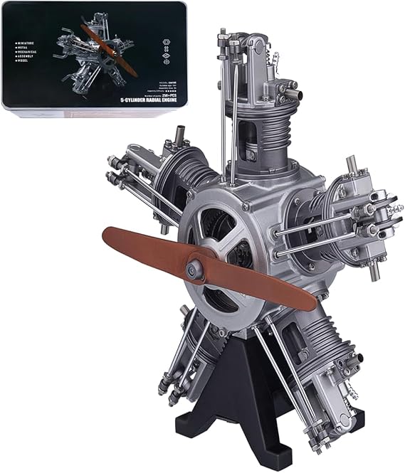 Five-Cylinder Radial Engine Kits That Runs, 1:6 Aircraft Engine Simulation Electric Model, Metal Mechanical Engine Science Physics Educational Kit for Adults
