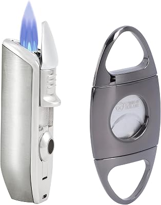 Cigar Cutter Stainless Steel Cigar Lighter Triple Flam 3 Jet Flame Lighter, Gas Lighter Refillable Lighter, Birthday, Best Man ,Gift for Father Men HS-HJ-JD528