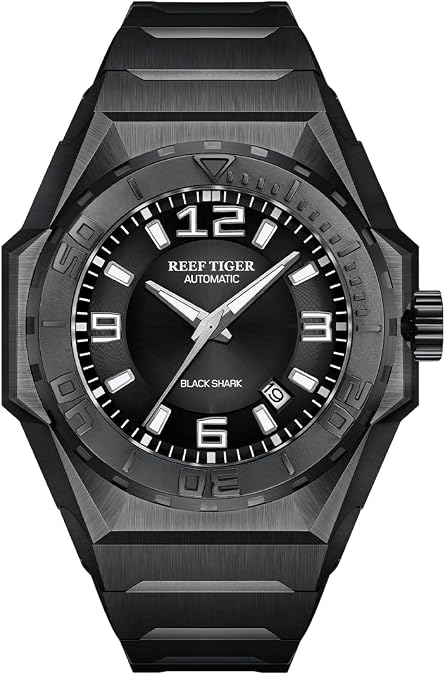 REEF TIGER Mens Big Sport Mechanical Watches Black Automatic Dive Watches RGA6903