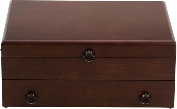 Reed & Barton Silverware Storage Box, Bristol Cherry Finish Flatware Chest, MDF Wood, Silverware Organizer with Lid, Tarnish-Resistant, Stores 210 Pieces, Kitchen Decor, Flatware Storage Box (Brown)