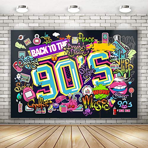 Back to The 90s Backdrop for Parties | 90s Theme Backdrop Hip Hop Graffiti Back to 90s Party Banner | 90s Theme Party Wall Decorations for Adults Hip Hop Music Retro Radio 71 x 49 inch