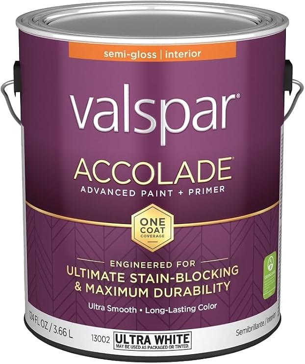Valspar 13002 Ultra White Base Accolade Interior Paint & Primer, Semi-Gloss, 1 Gallon