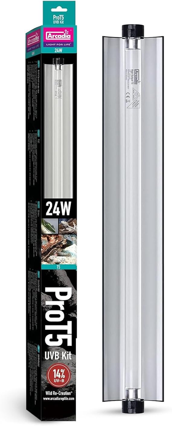 Arcadia T5 UVB Reptile Light Fixture Kit 24" Long 24 Watts 14% UVB Dragon Complete UVB Light for Reptiles, Turtles, Snake, Bearded Dragon Lamp, Long Lasting Easy to Use Professional Lighting