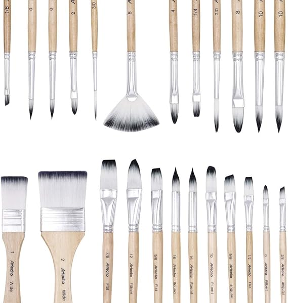 Artecho 24 pcs Paint Brushes for Acrylic Painting | Acrylic Paint Brushes for Oil, Watercolor, Acrylic, Gouache and Canvas Painting