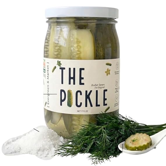 [PICKLES] Traditional Dill Pickle Spears - Gourmet Pickled Cucumbers with Garlic and Vinegar - Zesty Deli Style Spears for Sandwiches Burgers BBQ - Nutritional Wellness Vegan Snack - 17 oz Glass Jar