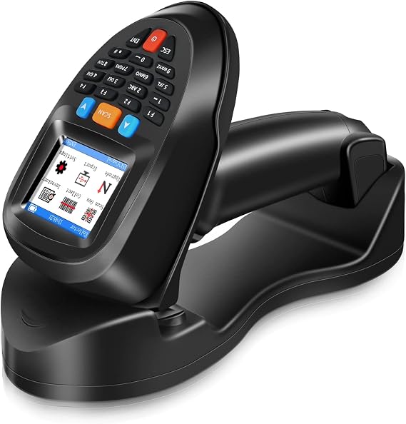 Wireless Barcode Scanner Portable Barcode Reader 1D 2D PDF Inventory Scanner Data Collector Handheld Barcode Scanner with 2.2 Inch LCD Screen
