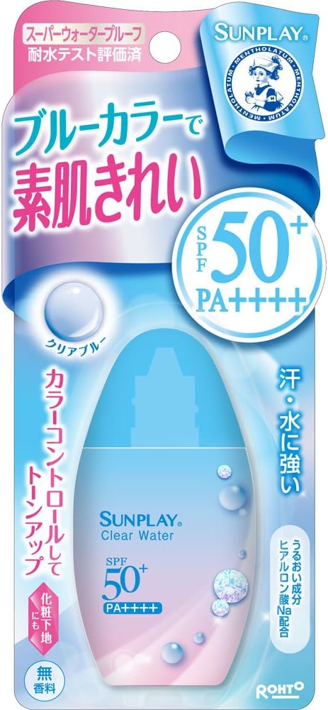 Mentholatum Sunplay Clear Water Blue Color Unscented SPF50+ PA++++ 1.1 oz 30 g *Super Waterproof