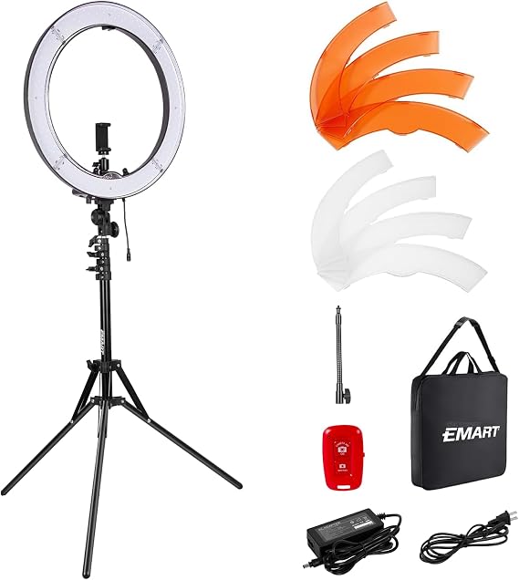 EMART 18'' LED Ring Light with Stand 55W Professional Dimmable Ringlight | Big Circle Lights Kit with Tripod & Phone Holder for Studio Photography, Video Recording, Makeup, Selfie, Live Streaming