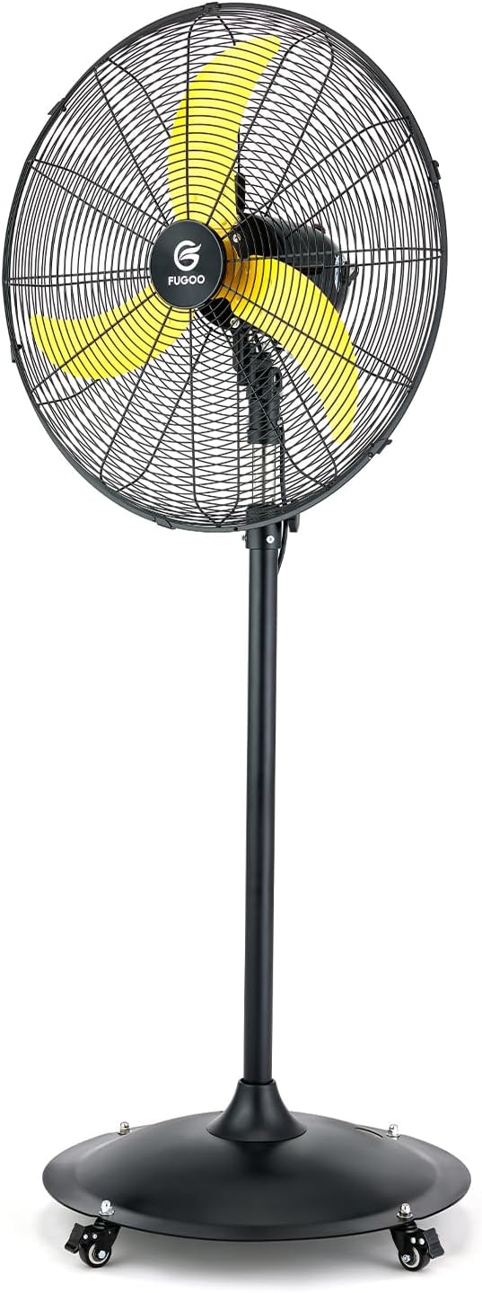 FUGOO 24'' Outdoor Oscillating Pedestal Fan With All Sealed Brushless DC Motor, 4-Speed Waterproof Outdoor Fan, Heavy Duty Industrial Floor