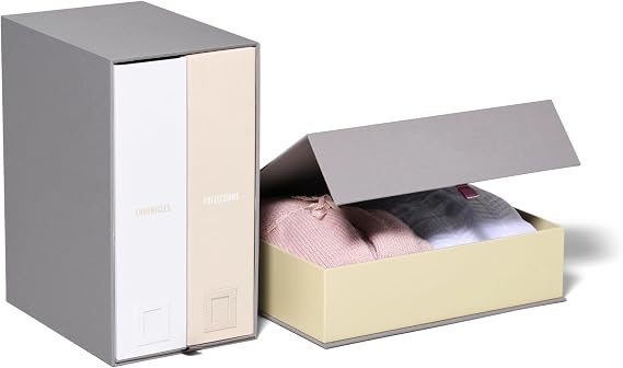 Savor | Deluxe Baby Keepsake and Overflow Box | Slate Fabric Bound Acid-Free Newborn Keepsake and Memory Organizers with Labels for Pregnancy, Mothers Day, Shower, and Maternity Gifting