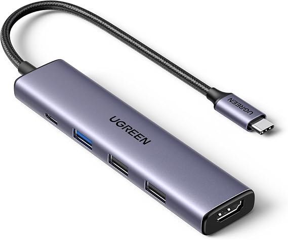 UGREEN Revodok 105 USB C Hub, 5-in-1, HDMI Output, USB Hub, Type-C 100W, PD Fast Charging, 1 x USB 3.0 + 2 x USB 2.0 Ports, 5 Gbps, Ultra Fast Data Transfer, Slim Hub, 4K@30Hz, Compatible with Window