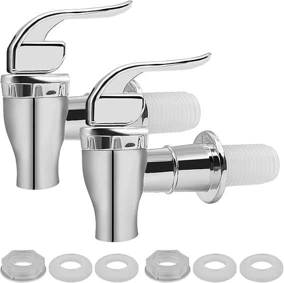 2 Pcs Spigot for Beverage Dispenser, Push Style Spigot for Drink Dispenser,Plastic Water Jug Spigot, Replacement Dispenser Spigot for Beverage (Silver)