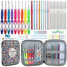 LOOEN New Set Crochet Hooks Set 62pcs Crochet Kit, 9pcs Rubber Handles Hook 2.0MM-6MM and 9pcs Aluminum Hooks Hook 12pcs Lace Hooks Comfort Grip for Arthritic Hands-Accessories Included (A - Blue)