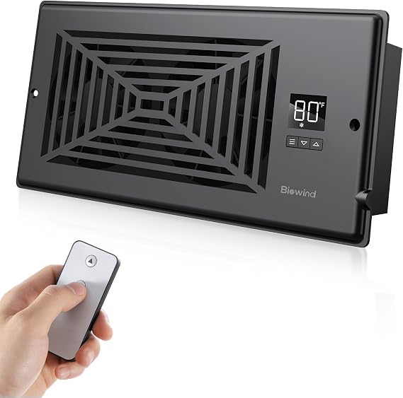 BIOWIND Quiet Smart Register Booster Fan Fits 4" x 10" Vent Opening, Black