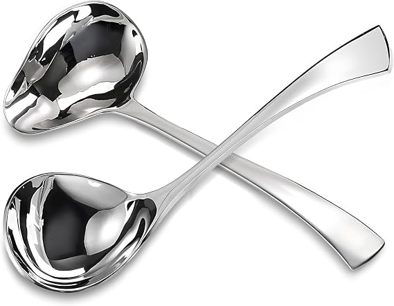 Comicfs 2 Pack Gravy Spoon Mini Gravy Ladle Drizzle Spoon 18/10 Stainless Steel Small Ladle with Pouring Spout Gravy ladle for Sauce Serving, Salad dressing and dressings, Dishwasher Safe