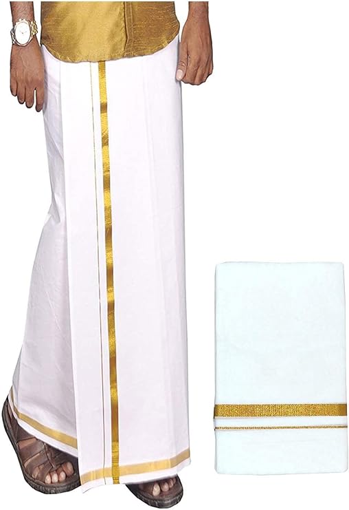 Cotton Single Layer White Dhoti 1.8 Meters Length Lungi Sarong With Colored Border Dhoties