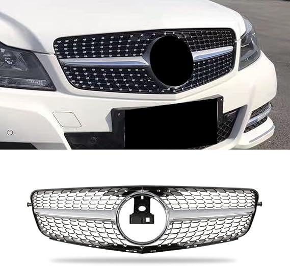 W204 Grill, Front Grille for Mercedes Benz 2008-2014 C-class C300 C250 C350 (Chrome Diamond)
