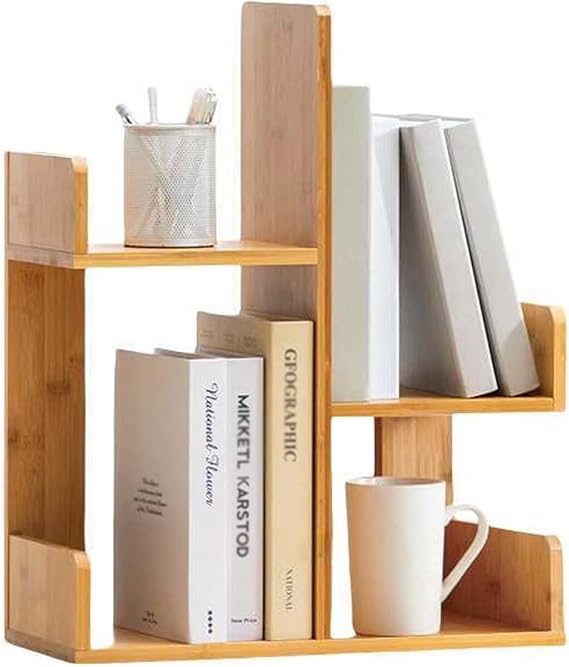 Bamboo Desktop Bookshelf - 7.3×17.7×22in Countertop Orgnizer Shlef Display Shelf for Place Book, Figurine and Decoration