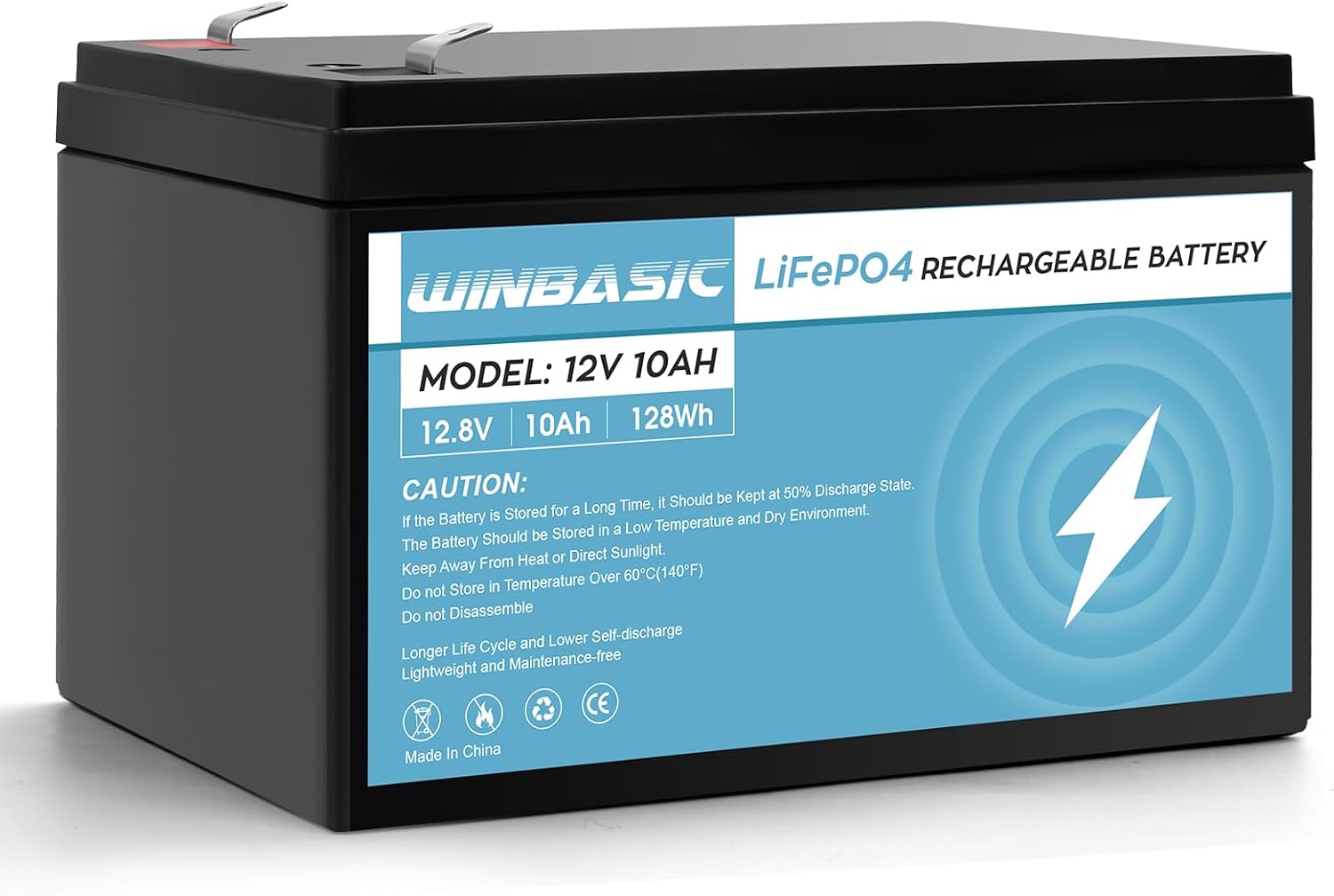 12V 10Ah Lithium LiFePO4 Deep Cycle Battery, 2000 Cycles Rechargeable Battery for Small UPS, Lighting, SolarWind Power, Power Wheels, Fish Finder Built-in 10A BMS 1 PACK 12V 10Ah