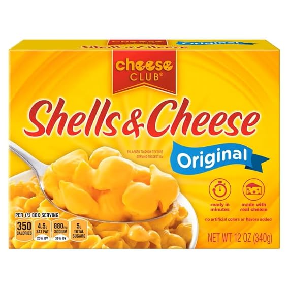 Cheese Club Original Shells & Cheese, Creamy Macaroni & Cheese Dinner, 12 oz, Made with Real Cheese