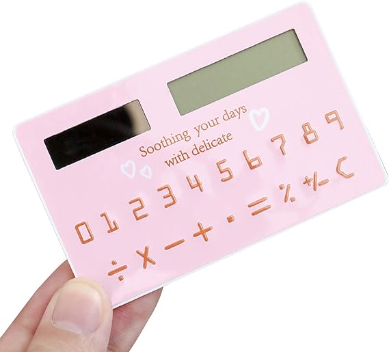 Irfora Mini Card Size Calculator Cute Cartoon Solar Powered Calculator 8 Digits Display Portable for Office School Students Stationery Supplies