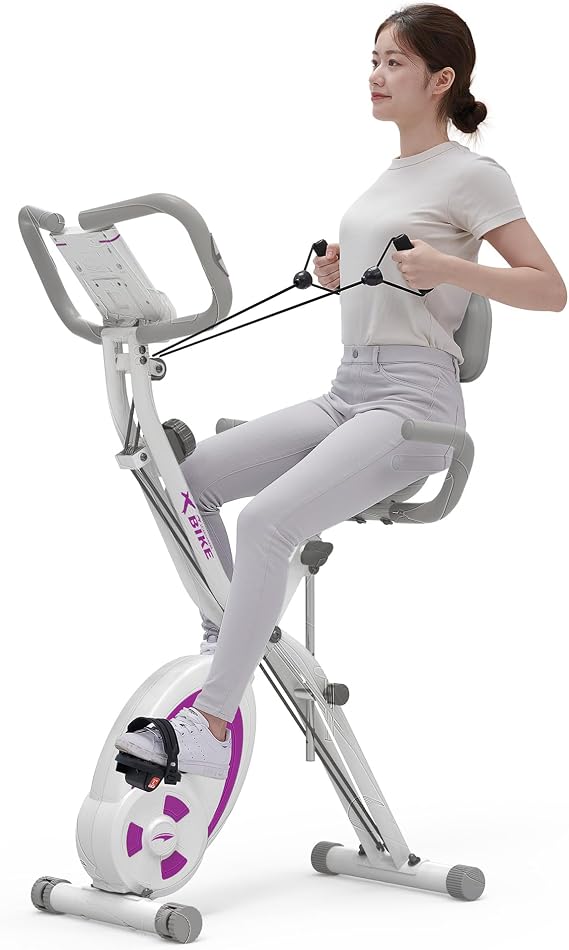 Folding Recumbent Upright Exercise Bike for Home with Pulse Sensor, LCD Display, Adjustable Seat and Easy Assembly Silent Stationary Bike